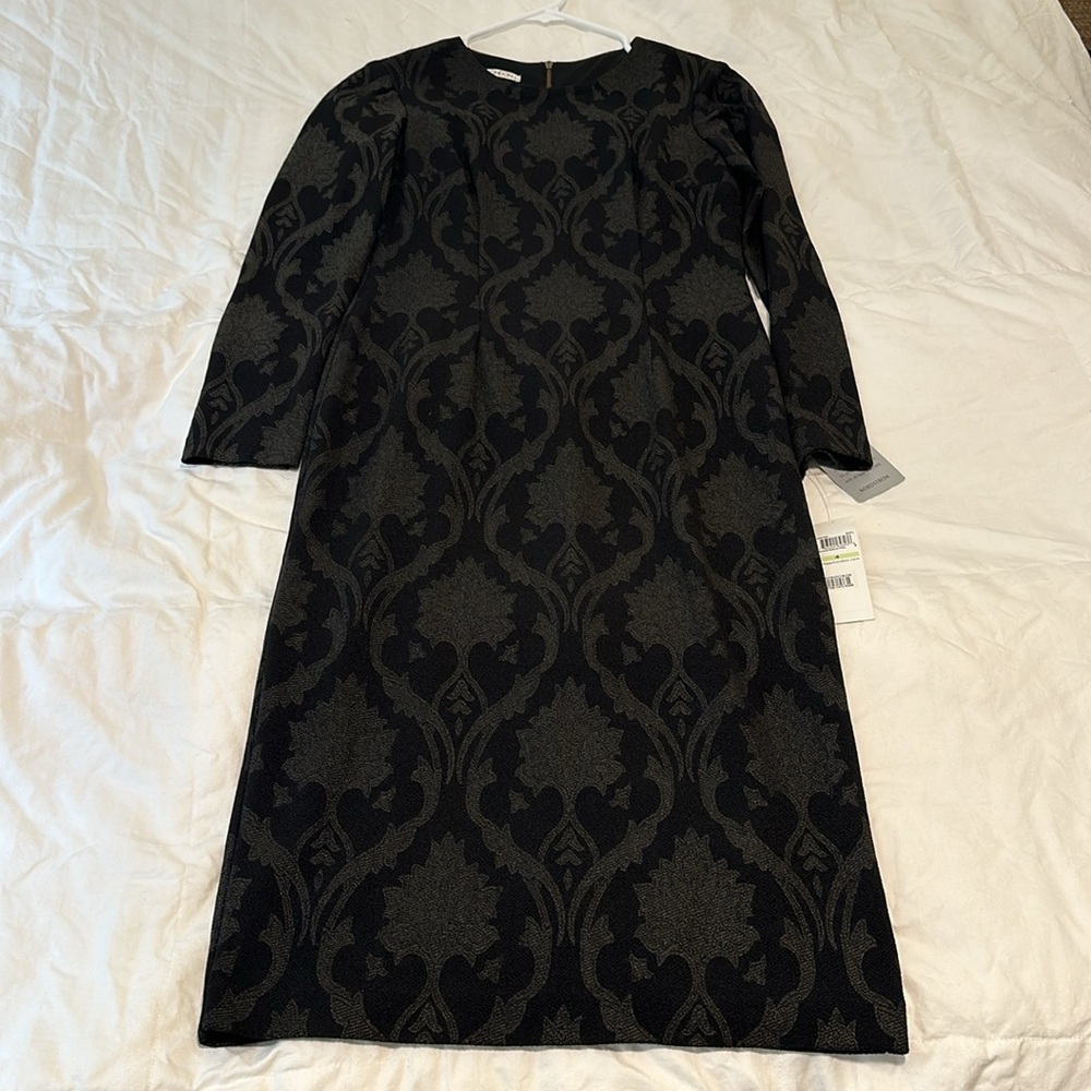 NWT Maggy London Black Damask Sheath Dress Knee Length Work Office Career Dress